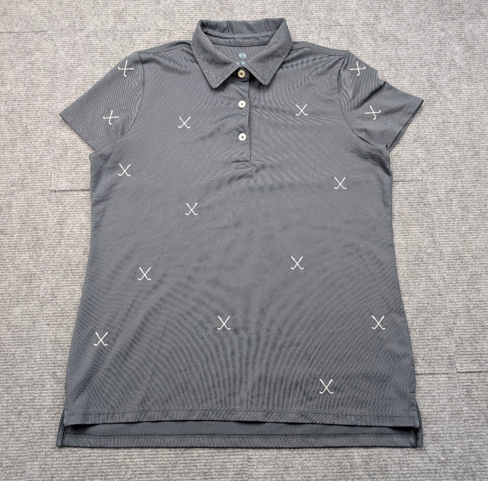 Renwick Polo Shirt Womens Medium Embroidered Golf Preppy Athleisure Gray Cotton